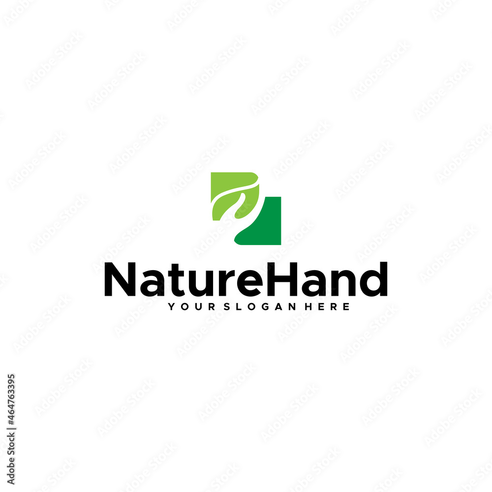 flat NatureHand arm leaves leaf plants logo design