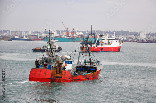 Several ships maneuvering inside the port of Mar del Plata, Argentina