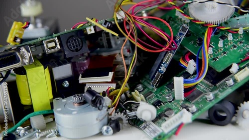 Close-up on of electronic waste. E-waste from Old computers and equipements
