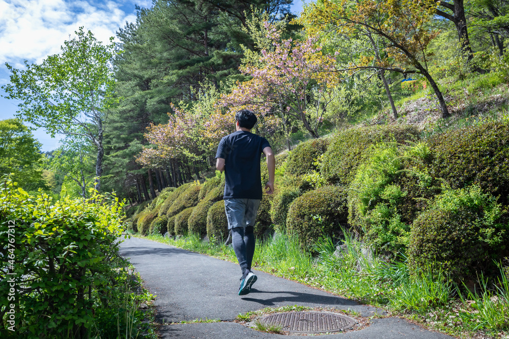 ジョギング・ランニングする男性(後ろ姿) Stock 写真 | Adobe Stock
