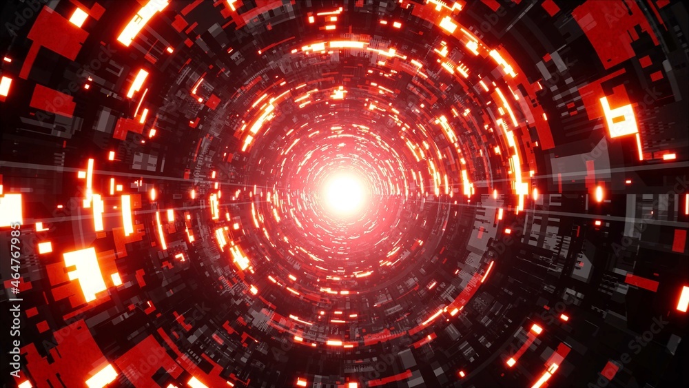 Fototapeta premium Glittering Red Light Sci Fi Technology Style Tunnel