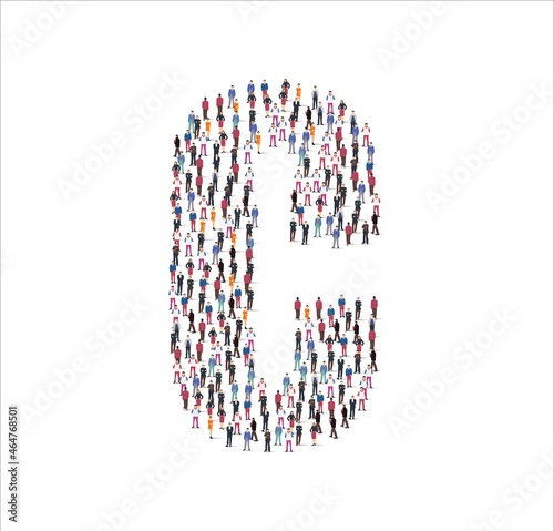 People Group of in the shape of consonant C white background. Vector illustration