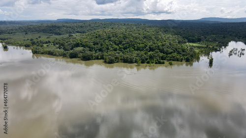 River and mountains with sky in the background.