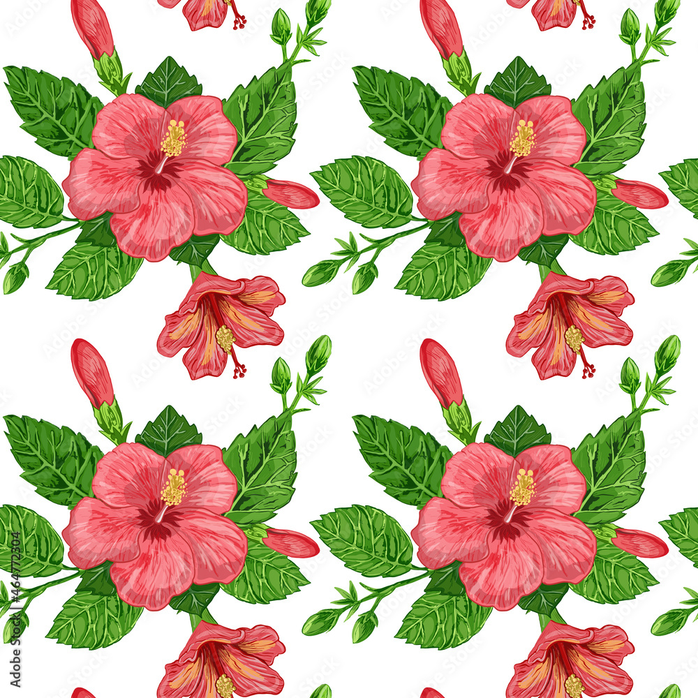 illustration of a seamless pattern of hibiscus plants flowers and leaves of a plant on a background illustration of a seamless pattern of hibiscus plants flowers and leaves of a plant on a background