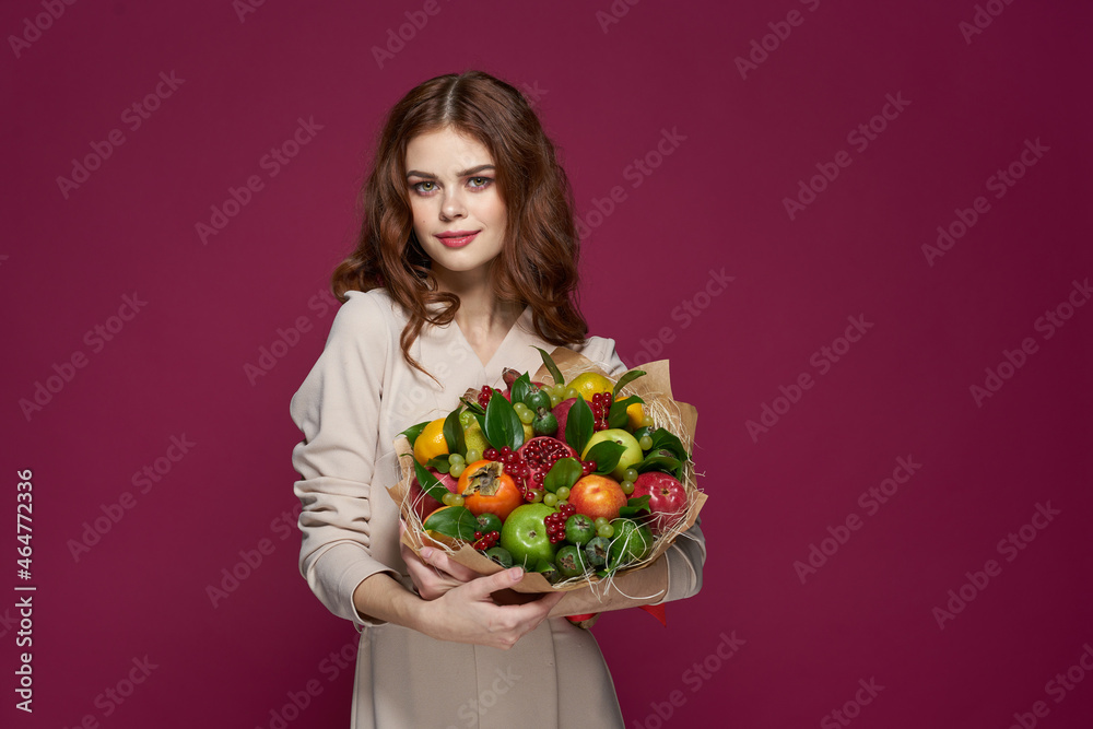 pretty woman fashionable hairstyle bouquet of flowers decoration isolated background