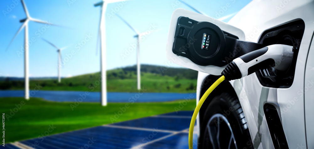 EV charging station for electric car in concept of green sustainable ...