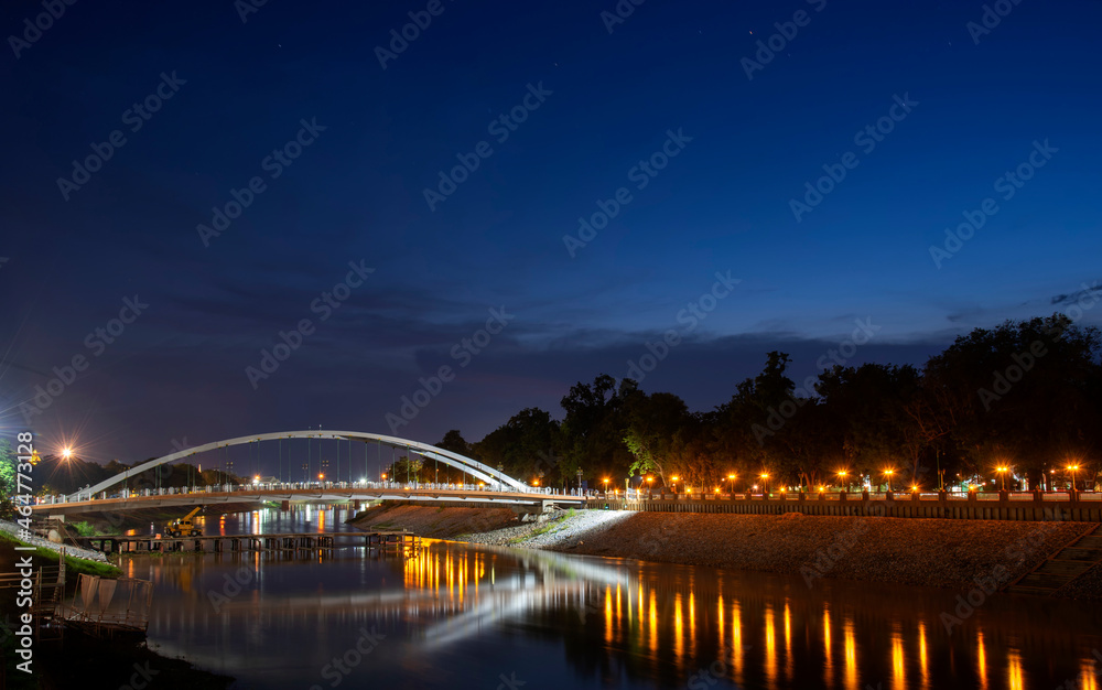 Night suspension bridge,landmark,landscape,architecture