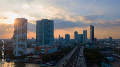 Bangkok cityscape. Bangkok night view in the business district, soft and select focus