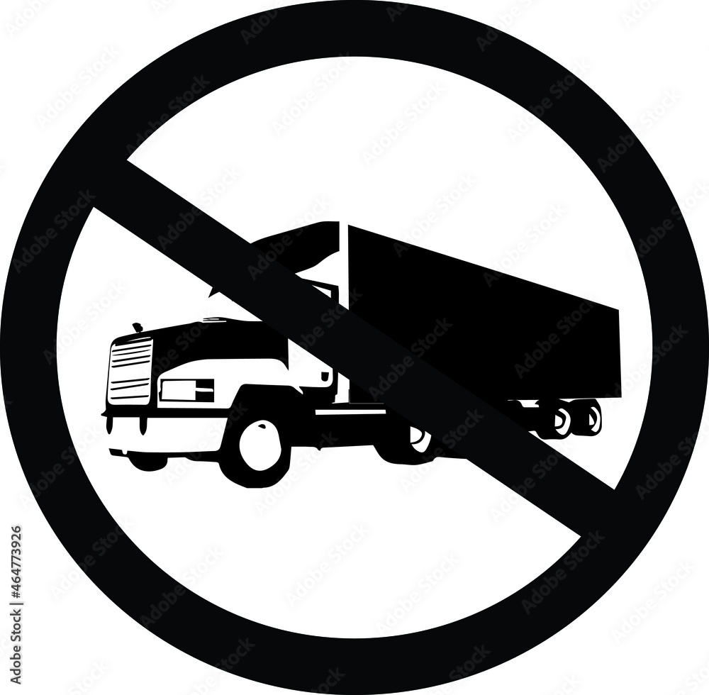 Black and white images of traffic signs prohibiting all types of trucks passing into the roadway where the sign is installed Black and white images of traffic signs prohibiting all types of trucks passing into the roadway where the sign is installed