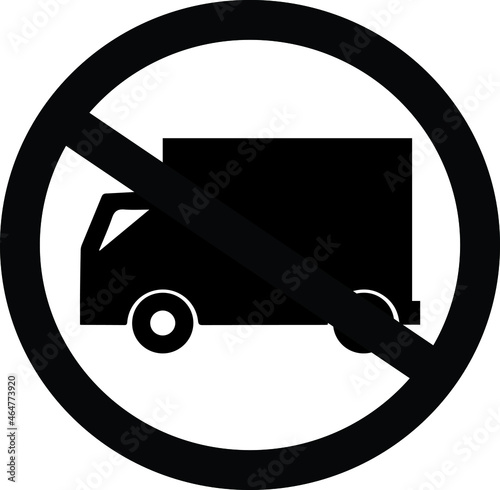 Black and white images of traffic signs prohibiting all types of trucks passing into the roadway where the sign is installed