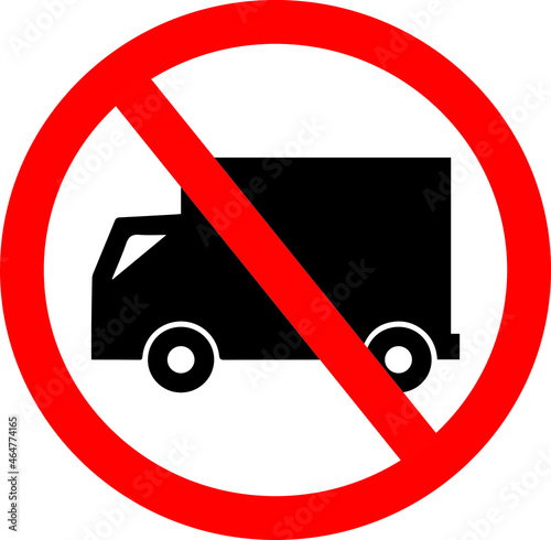 Color images of traffic signs prohibiting all types of trucks passing into the road where the sign is installed