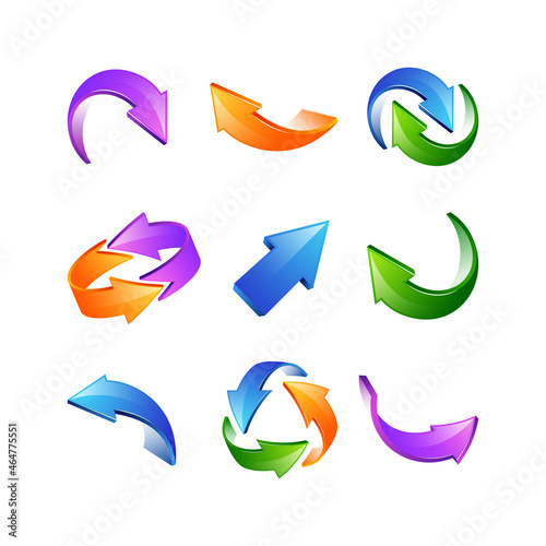 Arrow 3d gradient color icon set collection. Element for signs, symbol, icon, illustration, web design, apps, software, infographic, poster, advertising, etc. Premium vector icon design