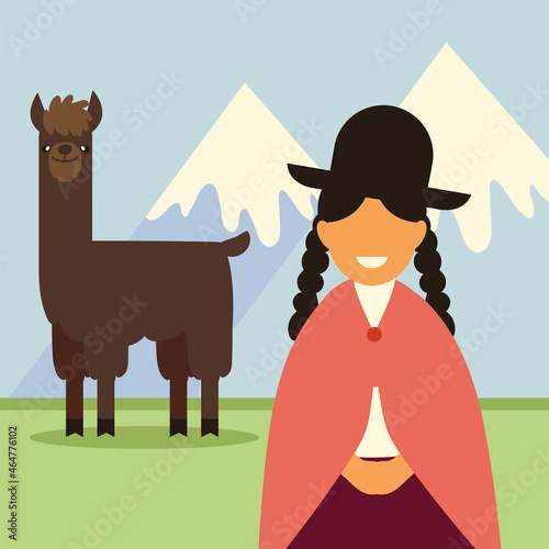 bolivian woman and llama photo
