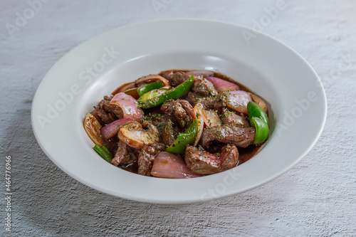 Beef chopped steak on a white plate