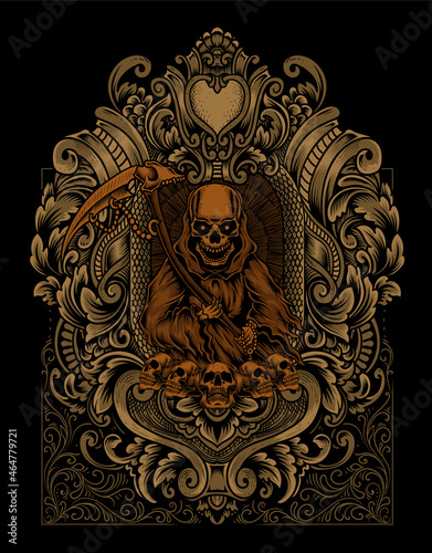 illustration death angel with vintage engraving frame