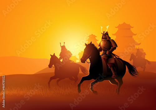 Group of samurai on horseback