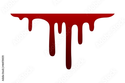 Dripping blood horizontal line. Oozing bloody red liquid. Halloween scary decoration. Flowing paint or syrup. Leak ink with drop streams. Bleeding texture template. Vector spilled fluid