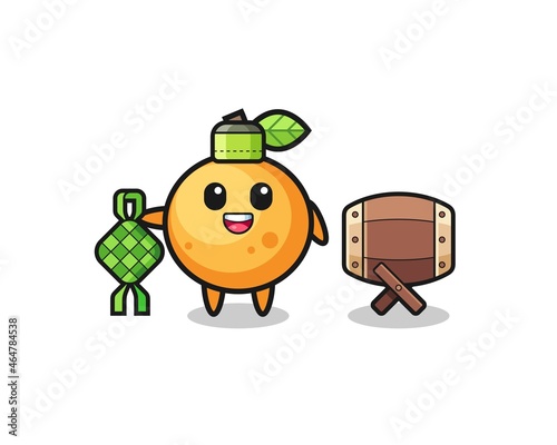 orange fruit muslim character are celebrating Eid Al Fitr