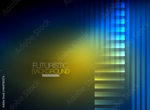 Bright neon color techno abstract background, shiny glowing neon lines in the dark background