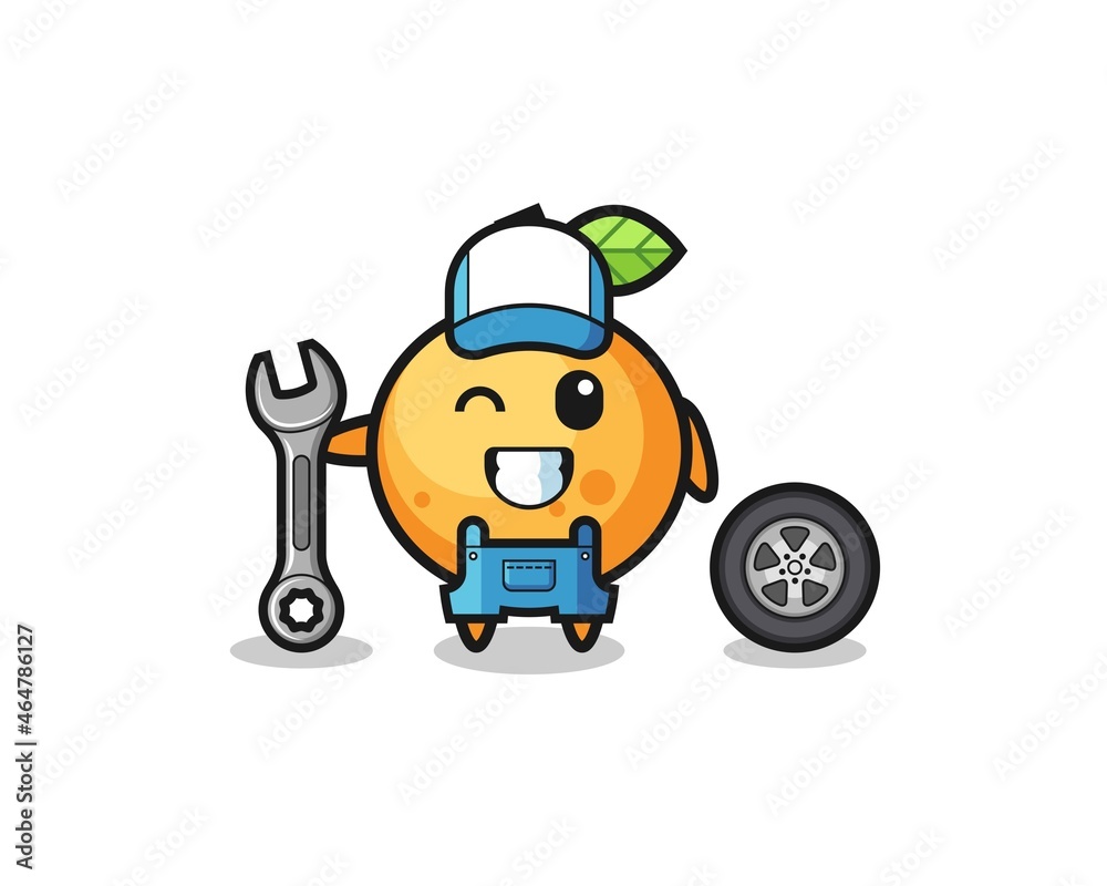 the orange fruit character as a mechanic mascot