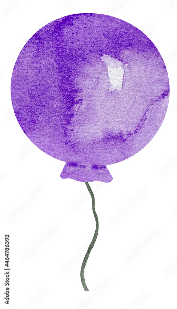 Cute watercolor bright purple air balloons with black waving twine.