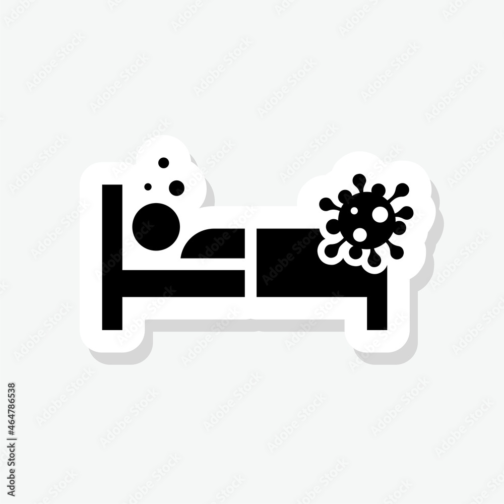 Patient with virus lying on hospital bed sticker Patient with virus lying on hospital bed sticker
