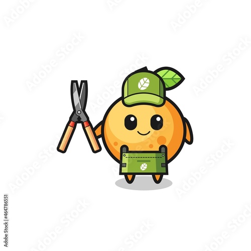 cute orange fruit as gardener mascot