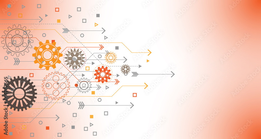 Abstract gear wheel pattern on orange technology background EP.21.