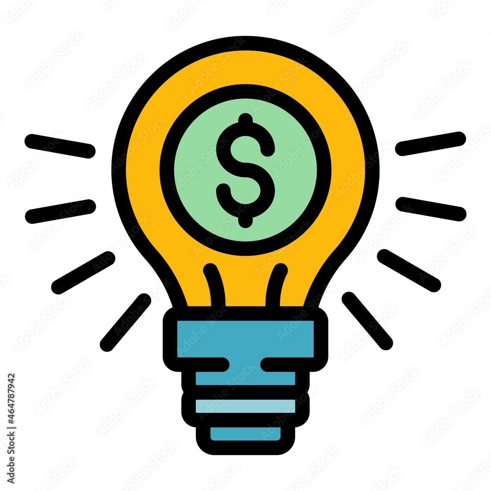 Bulb money idea icon. Outline bulb money idea vector icon color flat isolated Bulb money idea icon. Outline bulb money idea vector icon color flat isolated