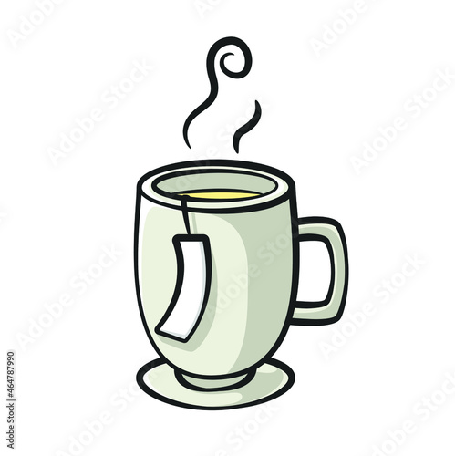 Hot tea cup in drawing style isolated vector. Drew object on white background.