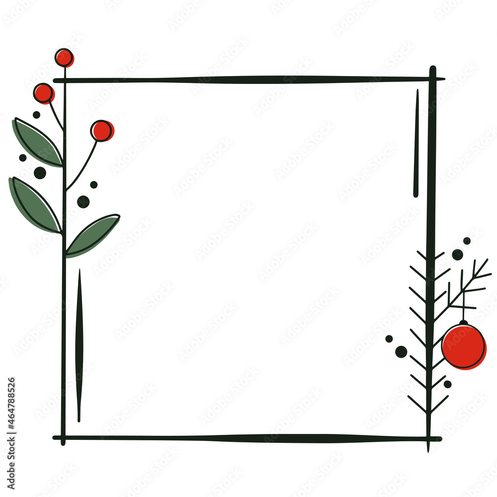 Obraz premium Christmas background with a frame of fir branches and red berries.