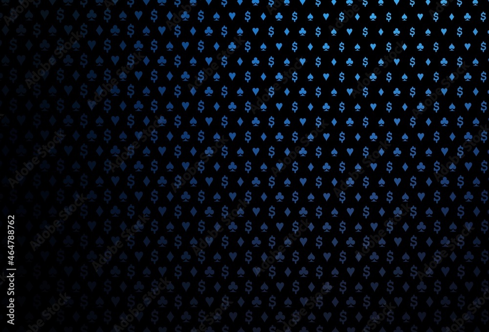 Dark blue vector cover with symbols of gamble.