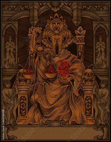 Photo illustration king satan on gothic engraving ornament style