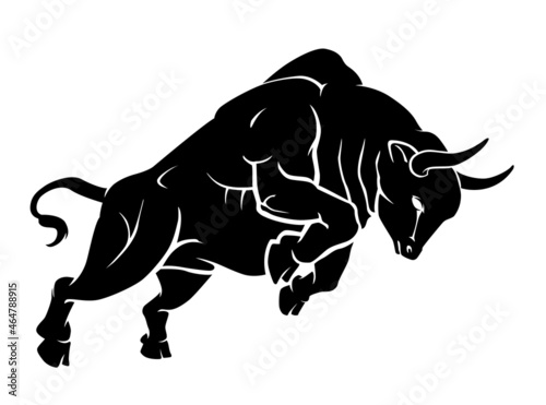 Bull Silhouette, Charging Wild Animal Side View
