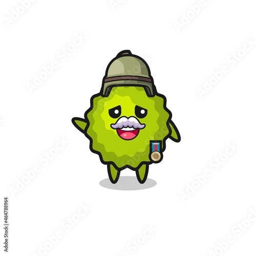 cute durian as veteran cartoon