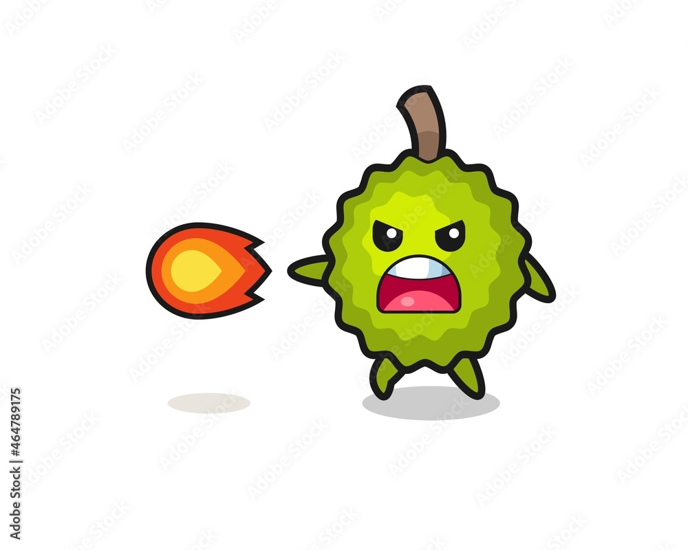 Fototapeta premium cute durian mascot is shooting fire power