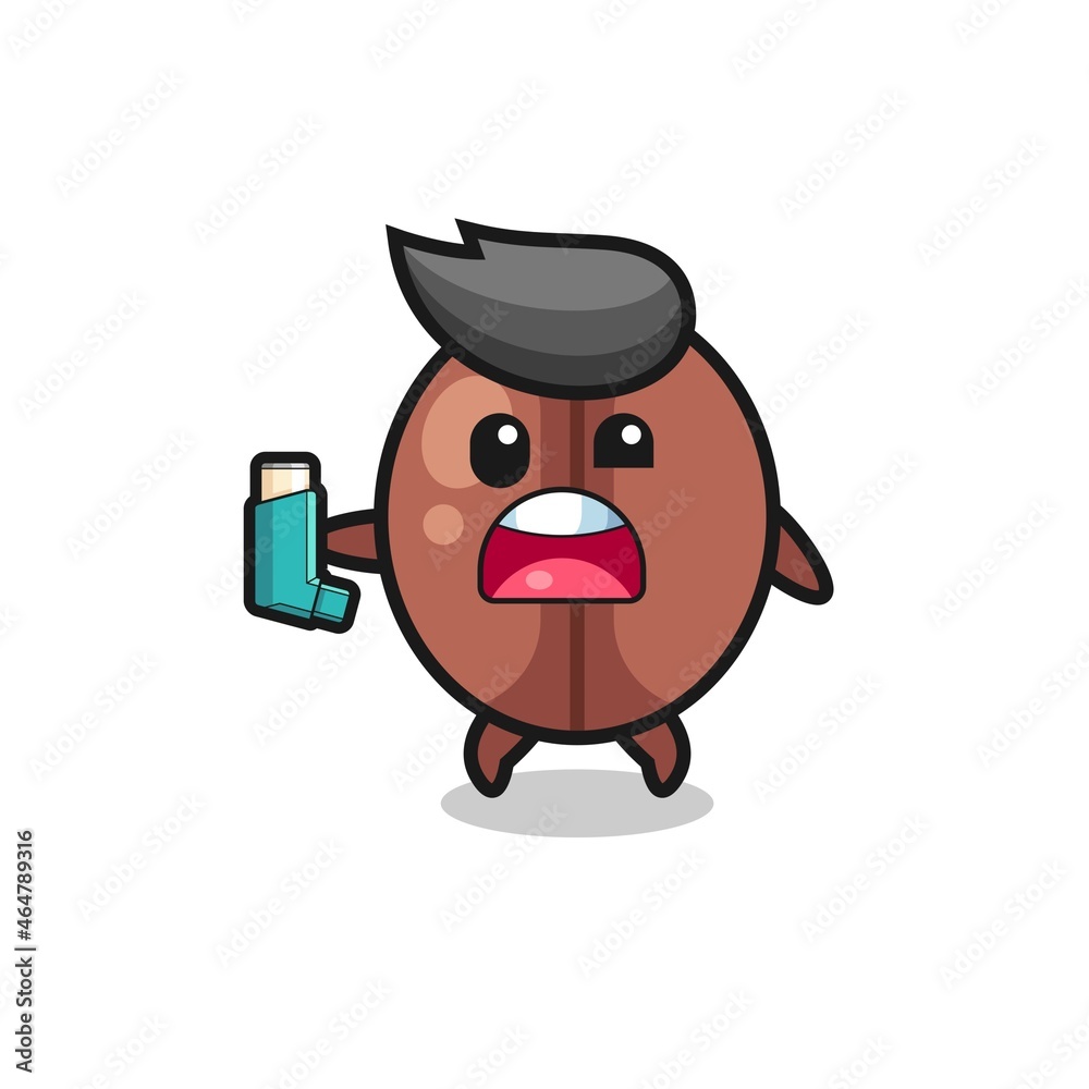 Fototapeta premium coffee bean mascot having asthma while holding the inhaler
