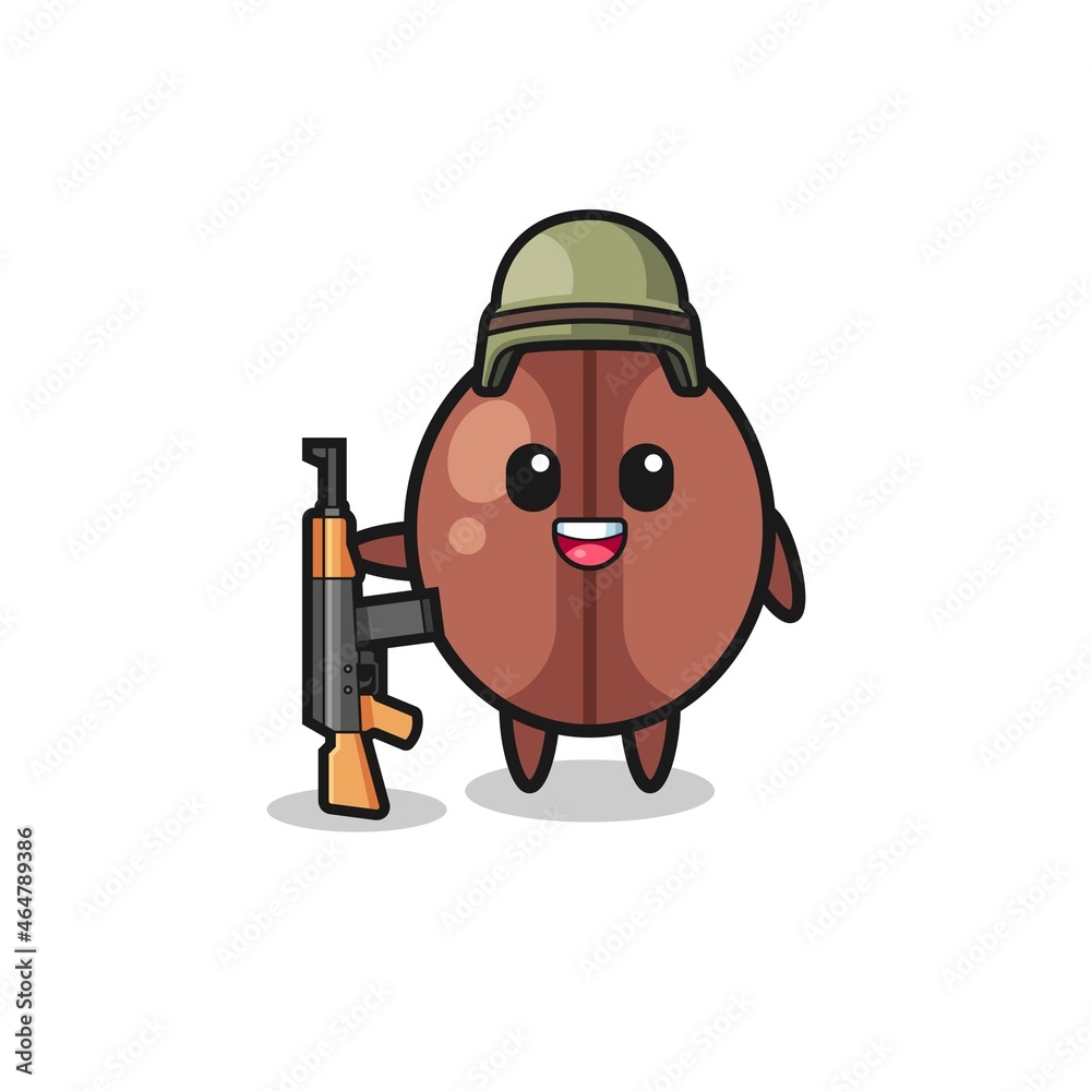 Fototapeta premium cute coffee bean mascot as a soldier