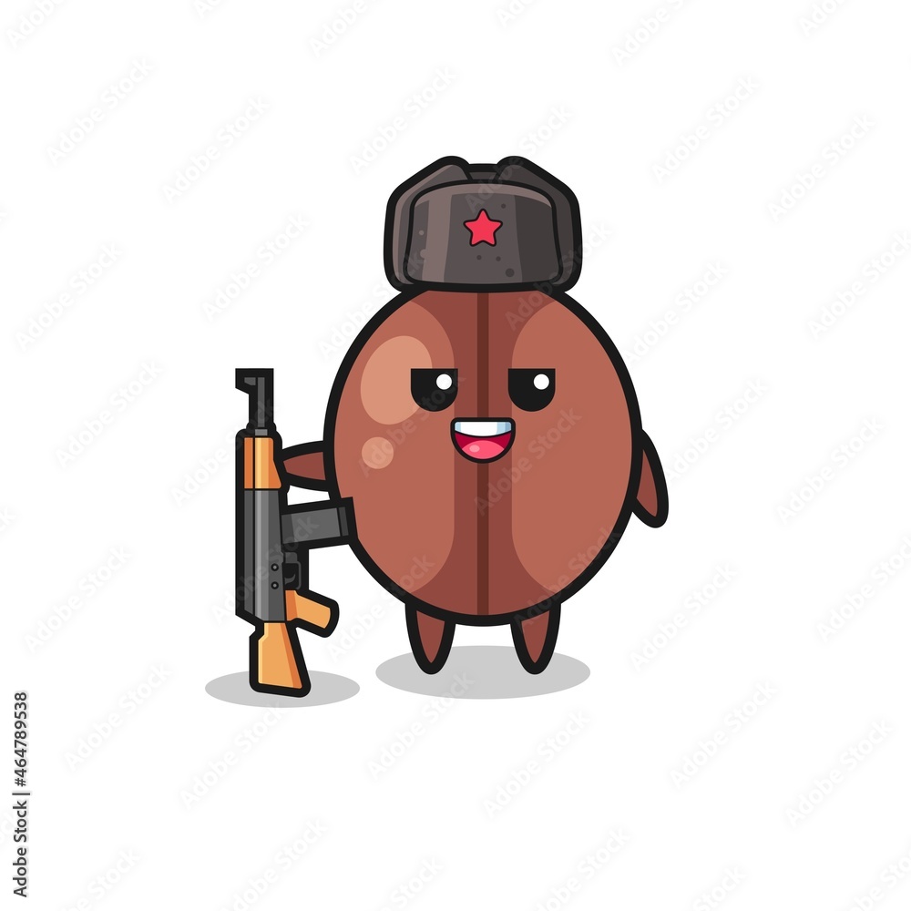 Fototapeta premium cute coffee bean cartoon as Russian army