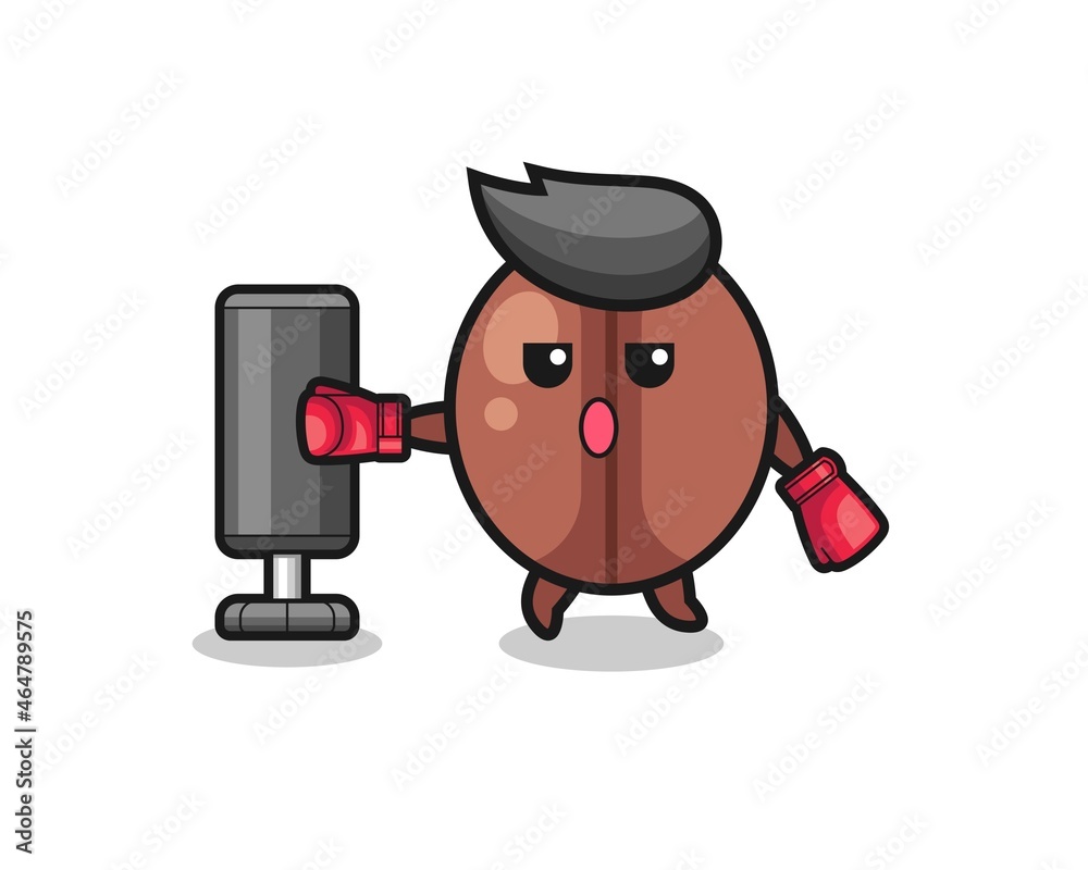Fototapeta premium coffee bean boxer cartoon doing training with punching bag