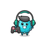 virus gamer mascot holding a game controller