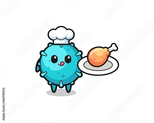 virus fried chicken chef cartoon character