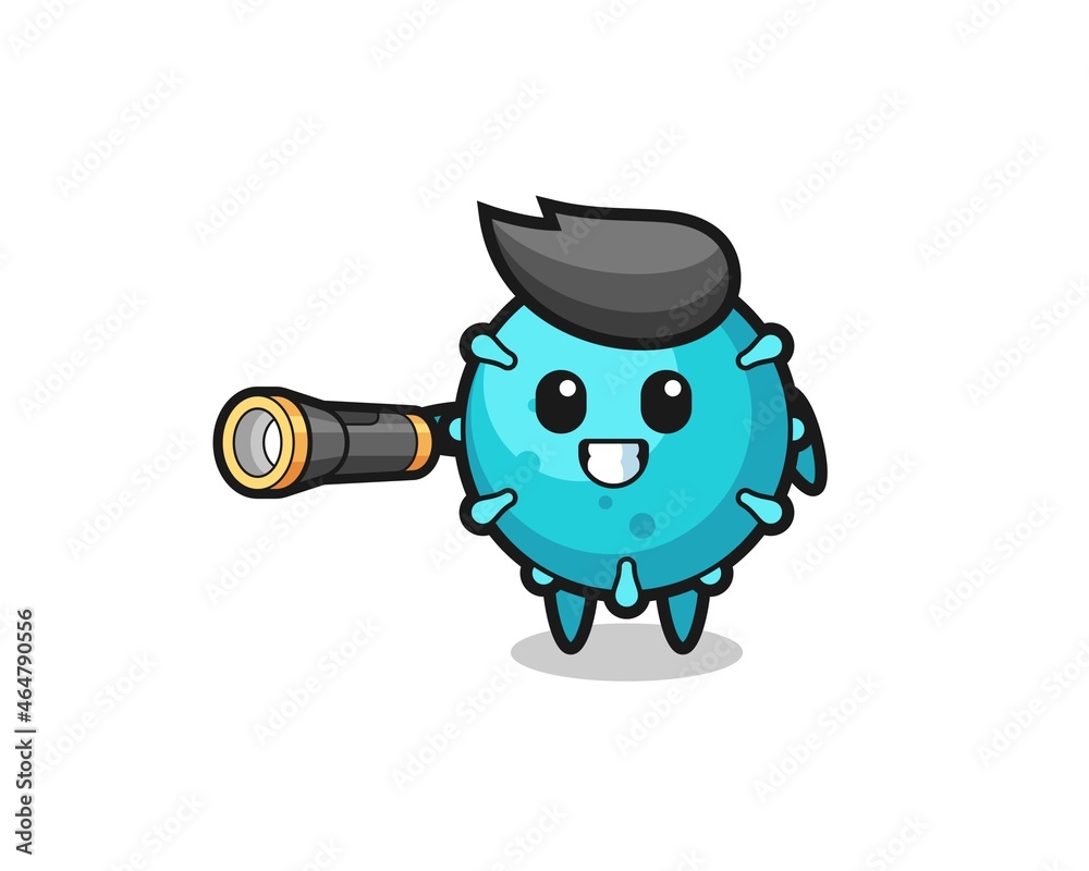Fototapeta premium virus mascot holding flashlight