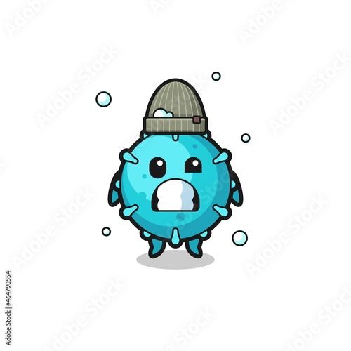 cute cartoon virus with shivering expression