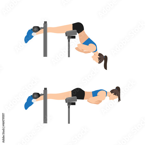 Woman doing Back extensions. Hyperextension exercise. Flat vector illustration isolated on white background