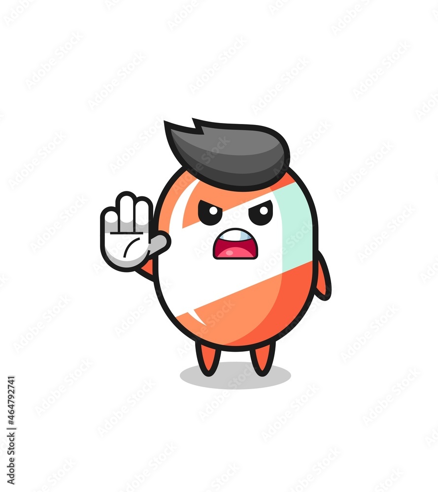candy character doing stop gesture