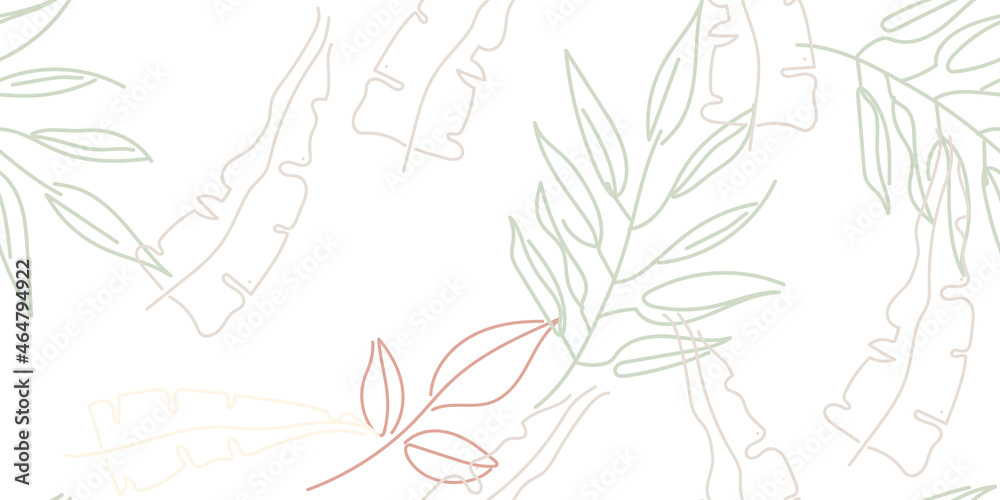 Tropical Leaf Modern Print Pastel One Line Drawing Tropical Leaf Modern Print Pastel One Line Drawing