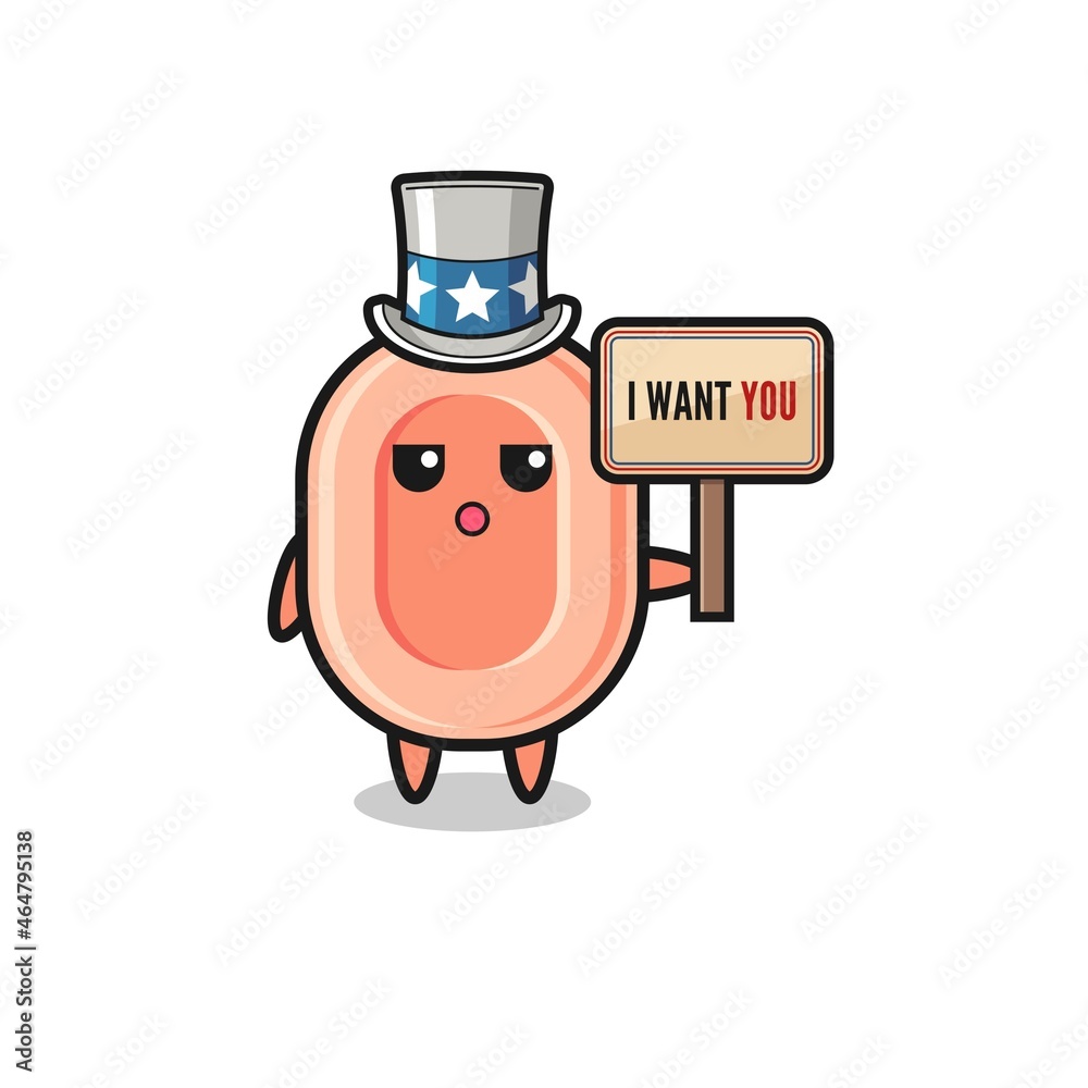 Naklejka premium soap cartoon as uncle Sam holding the banner I want you