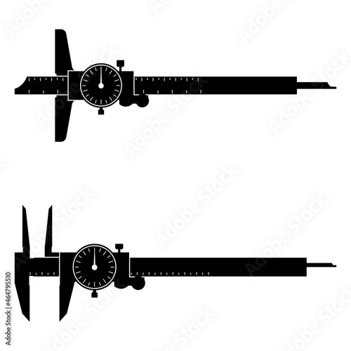 Dial vernier caliper. Dial depth gauge. Silhouette vector