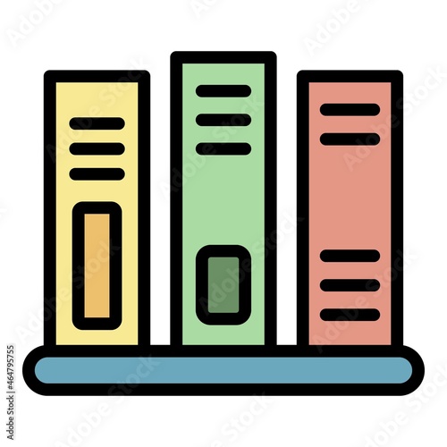 Books on the shelf icon. Outline books on the shelf vector icon color flat isolated